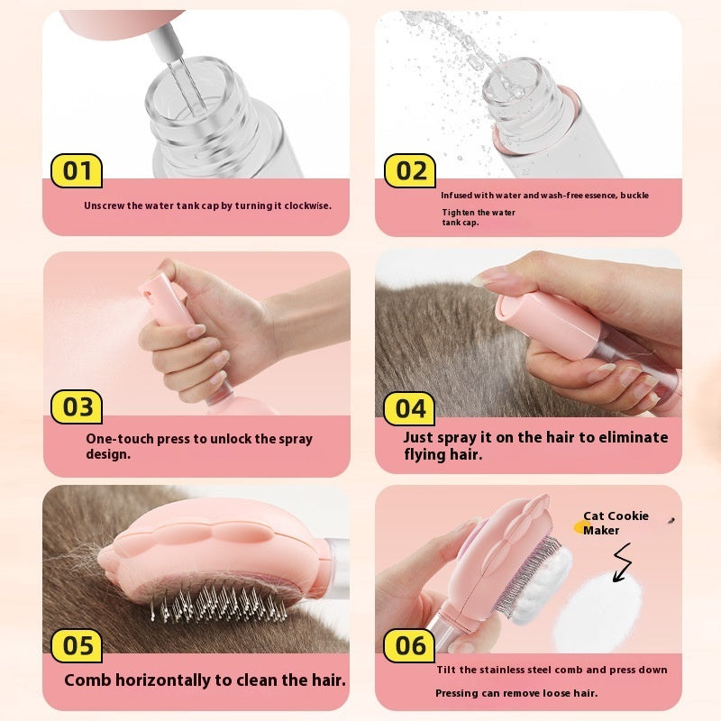 Brosse autonettoyante 2 en 1 pour chien avec vaporisateur