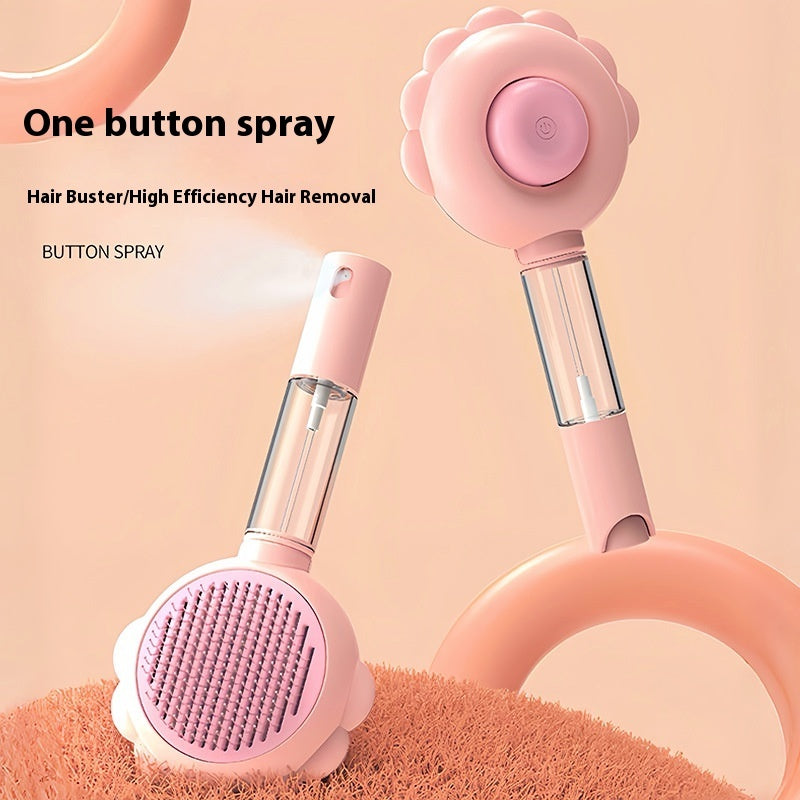 Brosse autonettoyante 2 en 1 pour chien avec vaporisateur