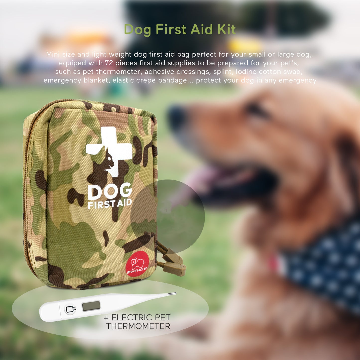 Appareil de premiers secours multifonctionnel pour chien, camouflage d'extérieur
