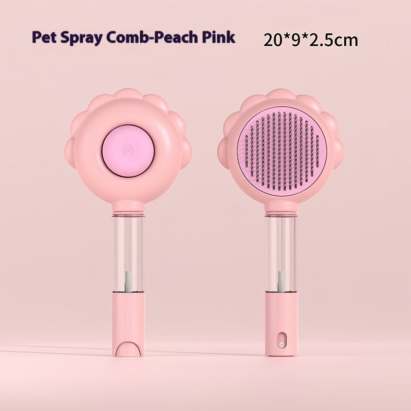 Brosse autonettoyante 2 en 1 pour chien avec vaporisateur