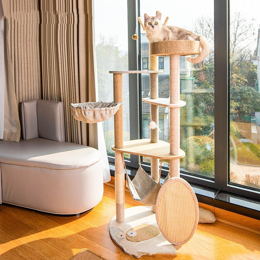 Grand arbre à chat avec étagère intégrée
