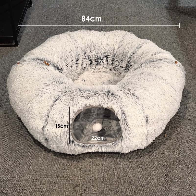 Lit pour chat en peluche chaud avec tunnel pour chats d'intérieur, pliable, en forme de donut, grotte de jeu et de couchage, nid antidérapant pour chaton, fournitures pour animaux de compagnie
