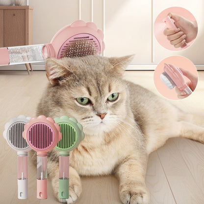 Brosse autonettoyante 2 en 1 pour chien avec vaporisateur