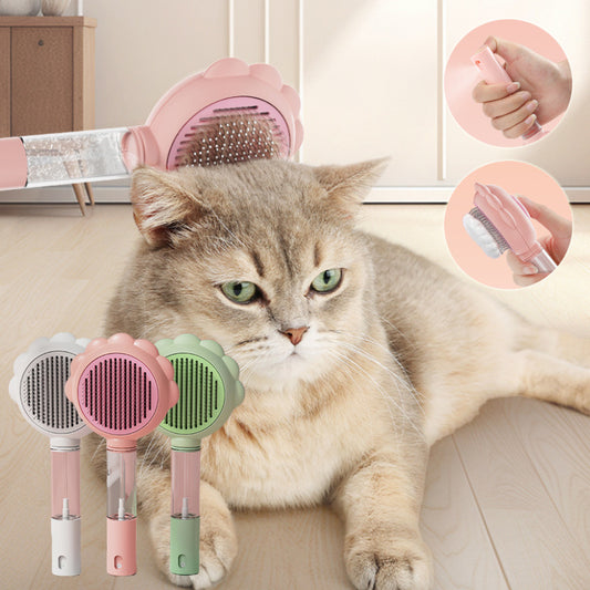 Brosse autonettoyante 2 en 1 pour chien avec vaporisateur