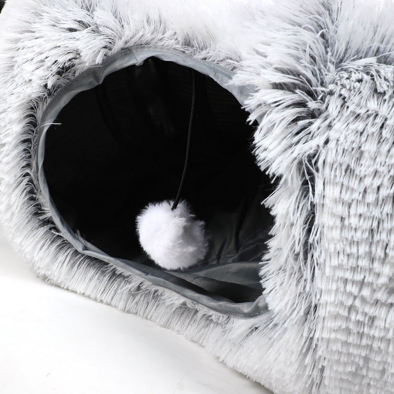 Lit pour chat en peluche chaud avec tunnel pour chats d'intérieur, pliable, en forme de donut, grotte de jeu et de couchage, nid antidérapant pour chaton, fournitures pour animaux de compagnie
